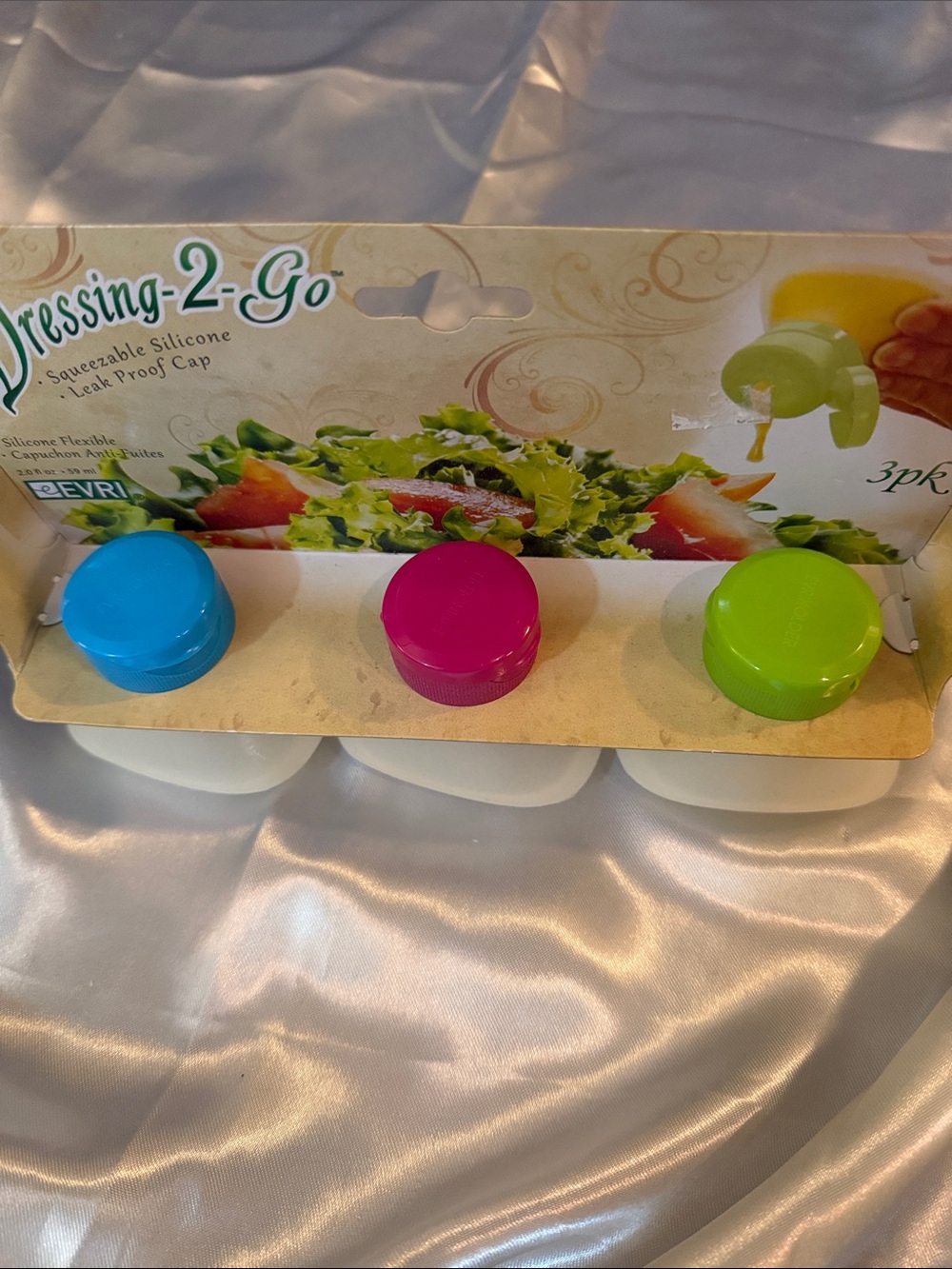 Dressing-2-Go Squeezable Silicone Caps - Blue, Pink, Green (3-Pack)